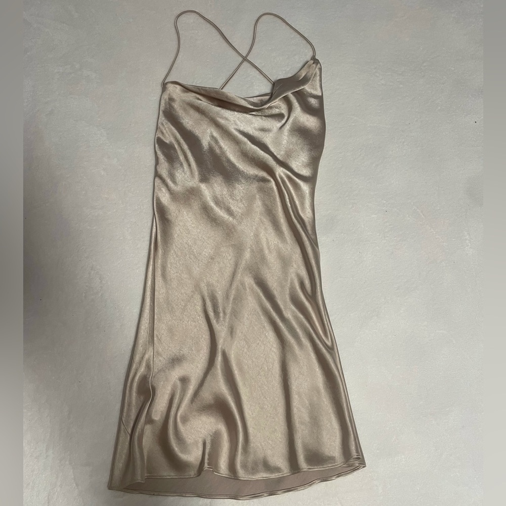 mini/midi satin cowl neck champagne dress